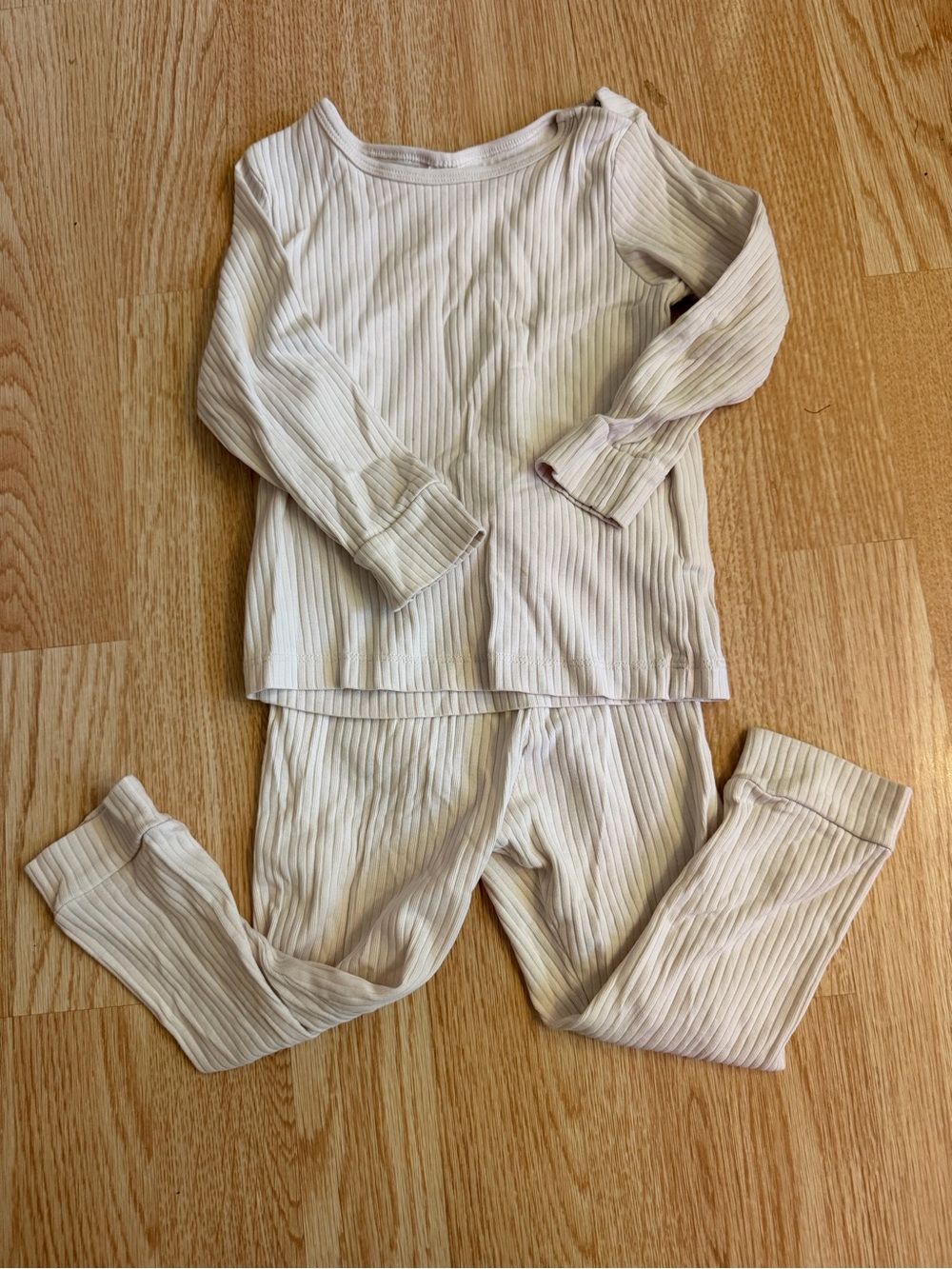 H&M Toddler Ribbed Organic Cotton Pajama Lounge Set Off White Size 2T